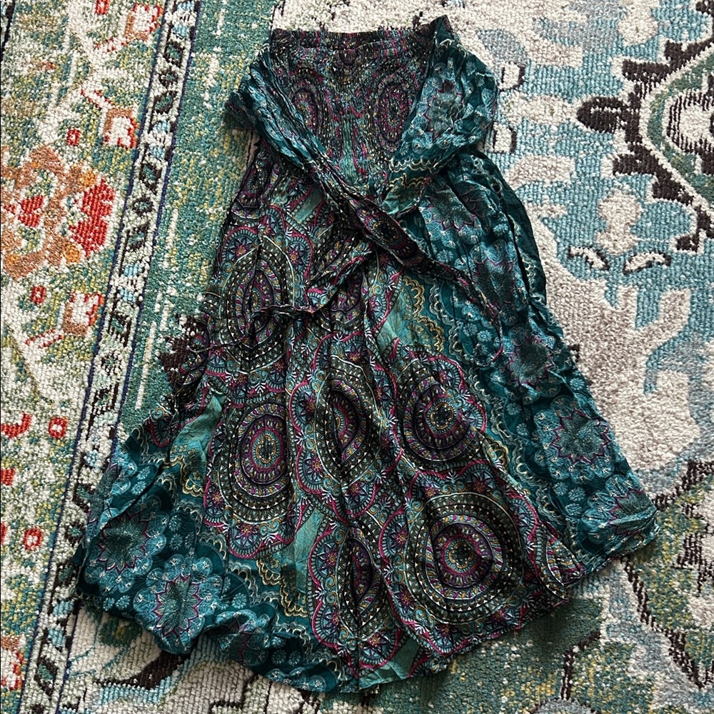 Bohemian Teal Geometric Maxi Skirt